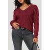 imageArachampampCloz Womens Soft V Neck Long Sleeve Casual Loose Fit Sweater TopsBurgundy