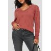 imageArachampampCloz Womens Soft V Neck Long Sleeve Casual Loose Fit Sweater TopsCoral Red