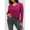 imageArachampampCloz Womens Soft V Neck Long Sleeve Casual Loose Fit Sweater TopsDark Rose
