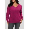imageArachampampCloz Womens Soft V Neck Long Sleeve Casual Loose Fit Sweater TopsDark Rose