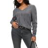 imageArachampampCloz Womens Soft V Neck Long Sleeve Casual Loose Fit Sweater TopsGrey
