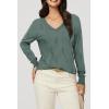 imageArachampampCloz Womens Soft V Neck Long Sleeve Casual Loose Fit Sweater TopsGrey Green