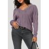 imageArachampampCloz Womens Soft V Neck Long Sleeve Casual Loose Fit Sweater TopsGrey Purple