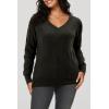 imageArachampampCloz Womens Soft V Neck Long Sleeve Casual Loose Fit Sweater TopsHeather Black