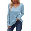 imageArachampampCloz Womens Soft V Neck Long Sleeve Casual Loose Fit Sweater TopsLight Blue