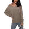 imageArachampampCloz Womens Soft V Neck Long Sleeve Casual Loose Fit Sweater TopsNutmeg