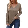 imageArachampampCloz Womens Soft V Neck Long Sleeve Casual Loose Fit Sweater TopsNutmeg