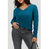 imageArachampampCloz Womens Soft V Neck Long Sleeve Casual Loose Fit Sweater TopsPeacock Blue