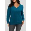 imageArachampampCloz Womens Soft V Neck Long Sleeve Casual Loose Fit Sweater TopsPeacock Blue