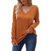 imageArachampampCloz Womens Soft V Neck Long Sleeve Casual Loose Fit Sweater TopsRed Caramel
