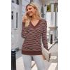 imageArachampampCloz Womens Soft V Neck Long Sleeve Casual Loose Fit Sweater TopsStriped Brown White
