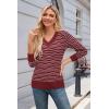 imageArachampampCloz Womens Soft V Neck Long Sleeve Casual Loose Fit Sweater TopsStriped Dark Red White