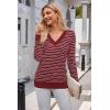 imageArachampampCloz Womens Soft V Neck Long Sleeve Casual Loose Fit Sweater TopsStriped Dark Red White