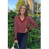 imageArachampampCloz Womens Soft V Neck Long Sleeve Casual Loose Fit Sweater TopsStriped Dark Red White