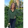 imageArachampampCloz Womens Soft V Neck Long Sleeve Casual Loose Fit Sweater TopsStriped Green White