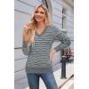 imageArachampampCloz Womens Soft V Neck Long Sleeve Casual Loose Fit Sweater TopsStriped Grey White