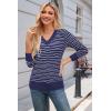 imageArachampampCloz Womens Soft V Neck Long Sleeve Casual Loose Fit Sweater TopsStriped Navy White