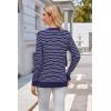 imageArachampampCloz Womens Soft V Neck Long Sleeve Casual Loose Fit Sweater TopsStriped Navy White