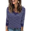 imageArachampampCloz Womens Soft V Neck Long Sleeve Casual Loose Fit Sweater TopsStriped Navy White