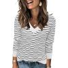 imageArachampampCloz Womens Soft V Neck Long Sleeve Casual Loose Fit Sweater TopsStriped White Black