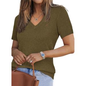 imageArachampampCloz Womens Wool Blend Summer Tops Lightweight Business Casual BlousesBrown Green