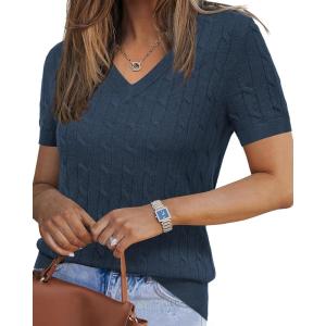 imageArachampampCloz Womens Wool Blend Summer Tops Lightweight Business Casual BlousesCabledusty Blue