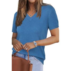 imageArachampampCloz Womens Wool Blend Summer Tops Lightweight Business Casual BlousesHeather Blue