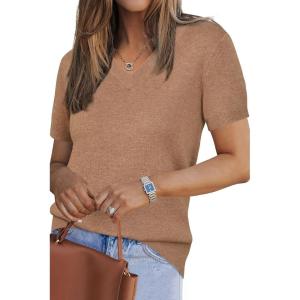 imageArachampampCloz Womens Wool Blend Summer Tops Lightweight Business Casual BlousesKhaki