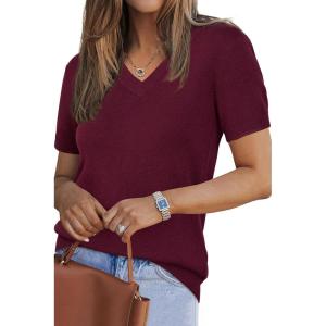 imageArachampampCloz Womens Wool Blend Summer Tops Lightweight Business Casual BlousesWine