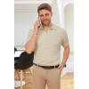 imageArachampampCloz Mens Zipper Polo 3D Texture Shirts 2025 Spring Summer Fashion Knit Golf Tops Short Sleeve Dress ClothesMuted Apricot