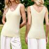 imageArachampampCloz Womens Non See Through Double VNeck Summer Casual Tanks 2025Offwhite Cream