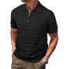 imageArachampampCloz Mens Zipper Polo 3D Texture Shirts 2025 Spring Summer Fashion Knit Golf Tops Short Sleeve Dress ClothesBlack
