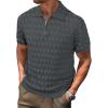 imageArachampampCloz Mens Zipper Polo 3D Texture Shirts 2025 Spring Summer Fashion Knit Golf Tops Short Sleeve Dress ClothesDark Grey