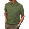 imageArachampampCloz Mens Zipper Polo 3D Texture Shirts 2025 Spring Summer Fashion Knit Golf Tops Short Sleeve Dress ClothesLucky Green