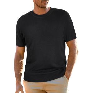 imageArachampampCloz Mens Wool Blend Loose Fit Sweater Ultra Soft 2025 Spring Bottoming Crewneck Fashion PulloverBlack