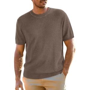 imageArachampampCloz Mens Wool Blend Loose Fit Sweater Ultra Soft 2025 Spring Bottoming Crewneck Fashion PulloverCoffee