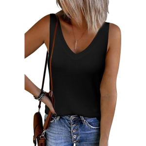imageArachampampCloz Womens Non See Through Double VNeck Summer Casual Tanks 2025Black