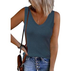imageArachampampCloz Womens Non See Through Double VNeck Summer Casual Tanks 2025Dark Blue