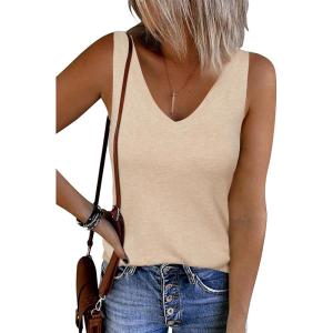 imageArachampampCloz Womens Non See Through Double VNeck Summer Casual Tanks 2025Khaki