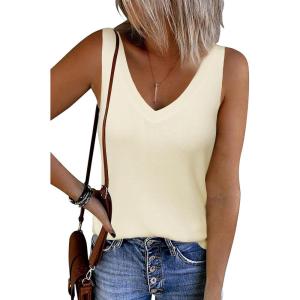 imageArachampampCloz Womens Non See Through Double VNeck Summer Casual Tanks 2025Offwhite Cream