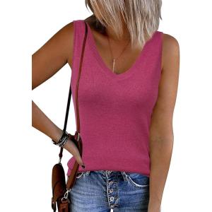 imageArachampampCloz Womens Non See Through Double VNeck Summer Casual Tanks 2025Rose Red