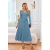 imageArachampampCloz Womens Wool Blend Tie Waist Pleated Fall Sweater Dress 2025Blue