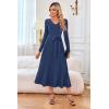 imageArachampampCloz Womens Wool Blend Tie Waist Pleated Fall Sweater Dress 2025Navy