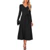 imageArachampampCloz Womens Wool Blend Tie Waist Pleated Fall Sweater Dress 2025Black