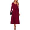 imageArachampampCloz Womens Wool Blend Tie Waist Pleated Fall Sweater Dress 2025Wine Red