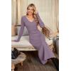 imageArachampampCloz 2025 Spring Womens V Neck Long Sleeve Fishtail Sweater Dress Ribbed Knit Slim Fit Bodycon Midi DressGray Purple