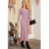 imageArachampampCloz 2025 Spring Womens V Neck Long Sleeve Fishtail Sweater Dress Ribbed Knit Slim Fit Bodycon Midi DressPink