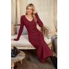 imageArachampampCloz 2025 Spring Womens V Neck Long Sleeve Fishtail Sweater Dress Ribbed Knit Slim Fit Bodycon Midi DressRed