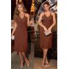 imageArachampampCloz Womens Knit Adjustable Halter V Neck Summer Vacation Dress 2025Brown