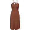 imageArachampampCloz Womens Knit Adjustable Halter V Neck Summer Vacation Dress 2025Brown